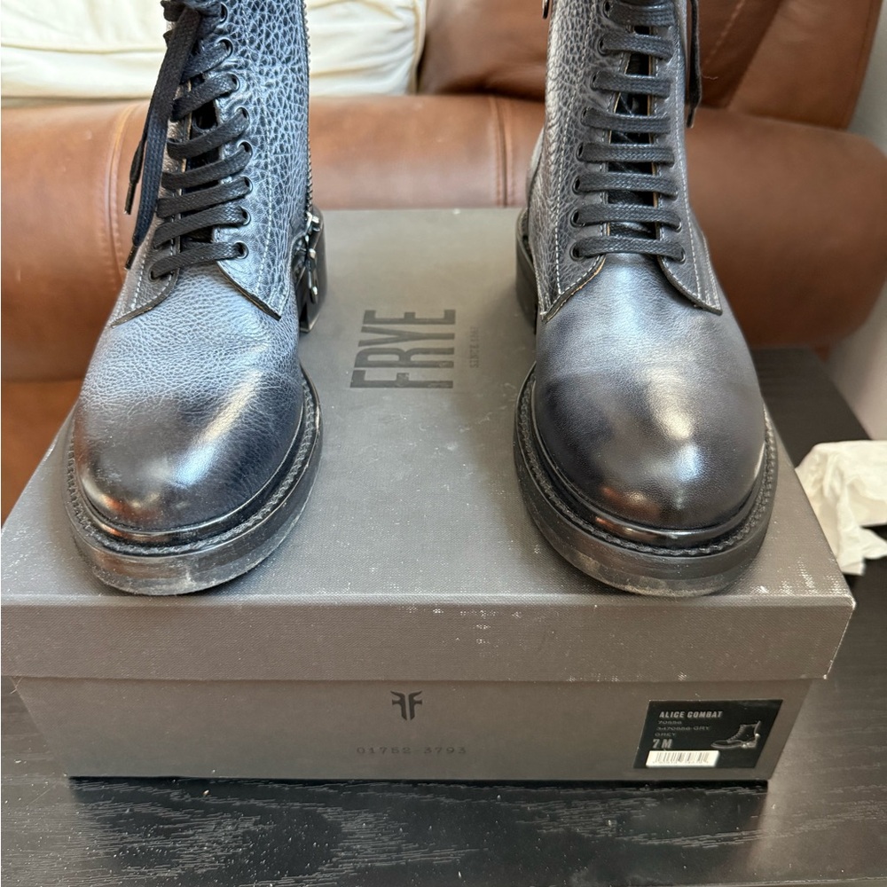 Frye Black Leather Combat Boots